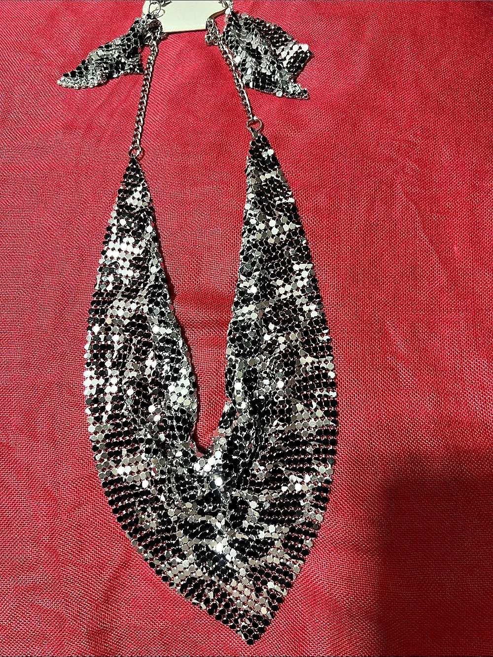 Silver & Black Mesh Statement Necklace